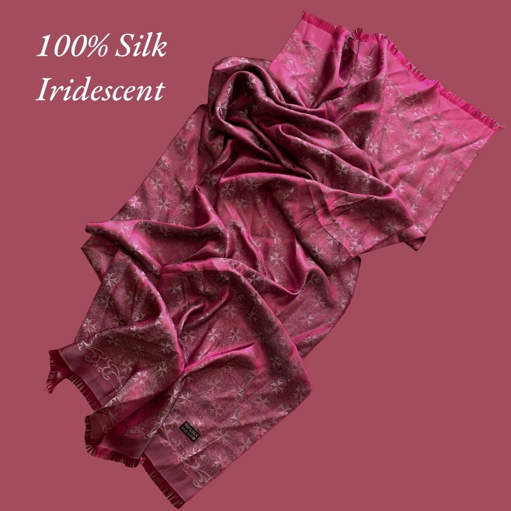 🌷100% Silk Scarf / Wrap Rich Rose & Silver Colors